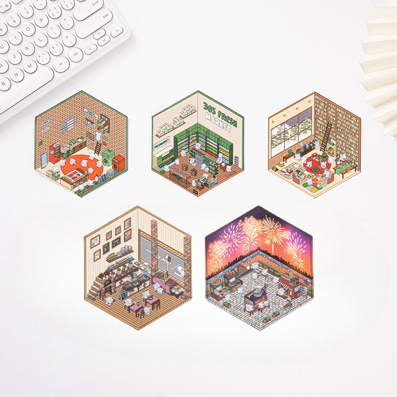 Laundrette- 3D Scene Stickers | DIY Mini Room Strickers | Collectible Sticker Book Kit | Fun Scenery Stickers