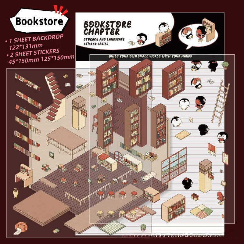 Bookstore -3D Scene Stickers | DIY Mini Room Strickers | Collectible Sticker Book Kit | Fun Scenery Stickers
