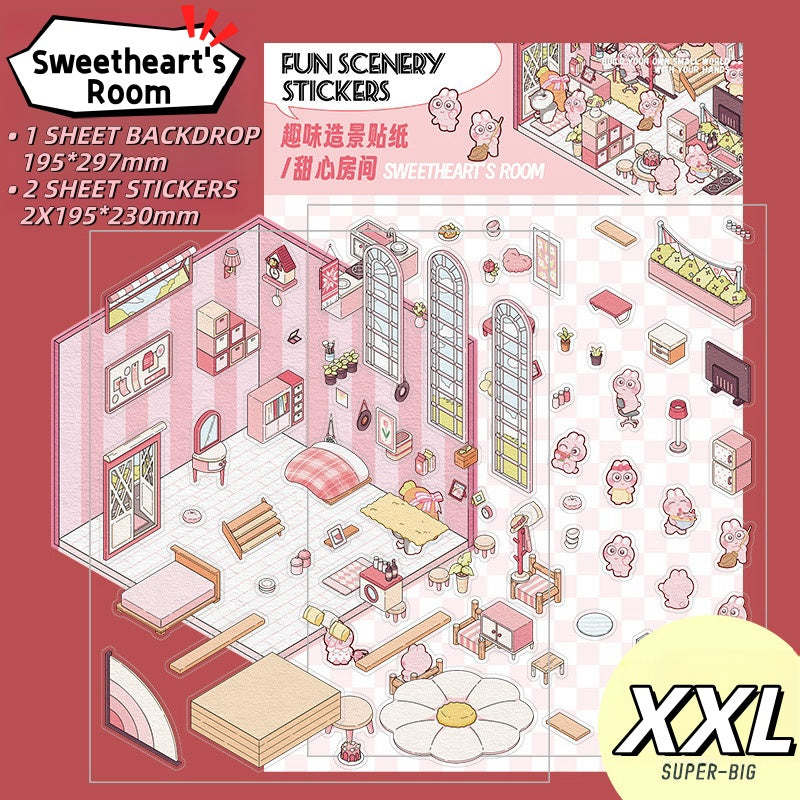 XXL - 3D Scene Stickers | DIY Mini Room Strickers | Collectible Sticker Book Kit | Fun Scenery Stickers